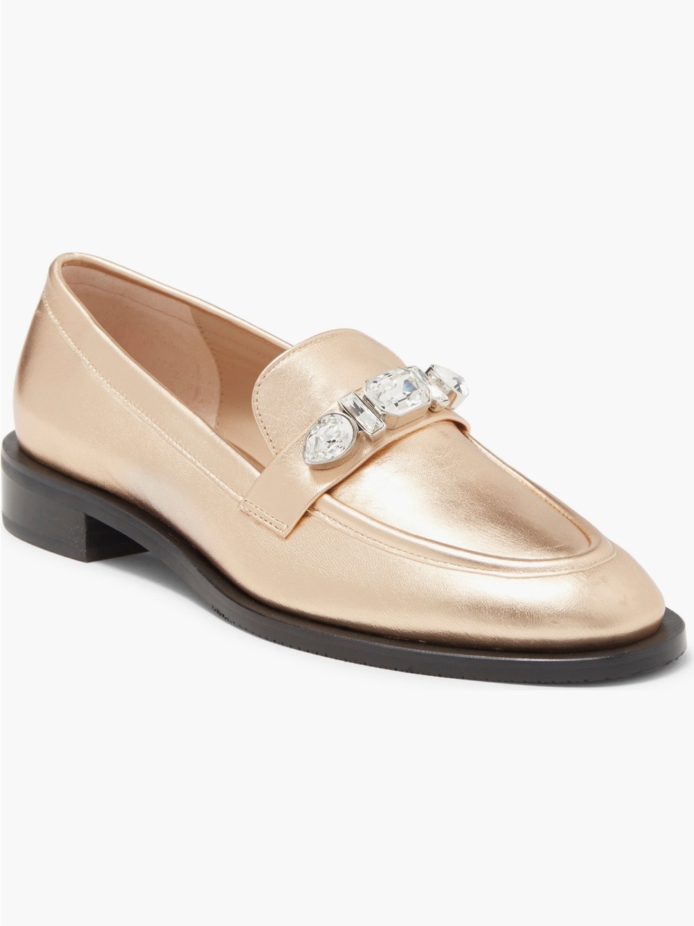Stuart Weitzman Rose Gold Jeweled Penny Loafers